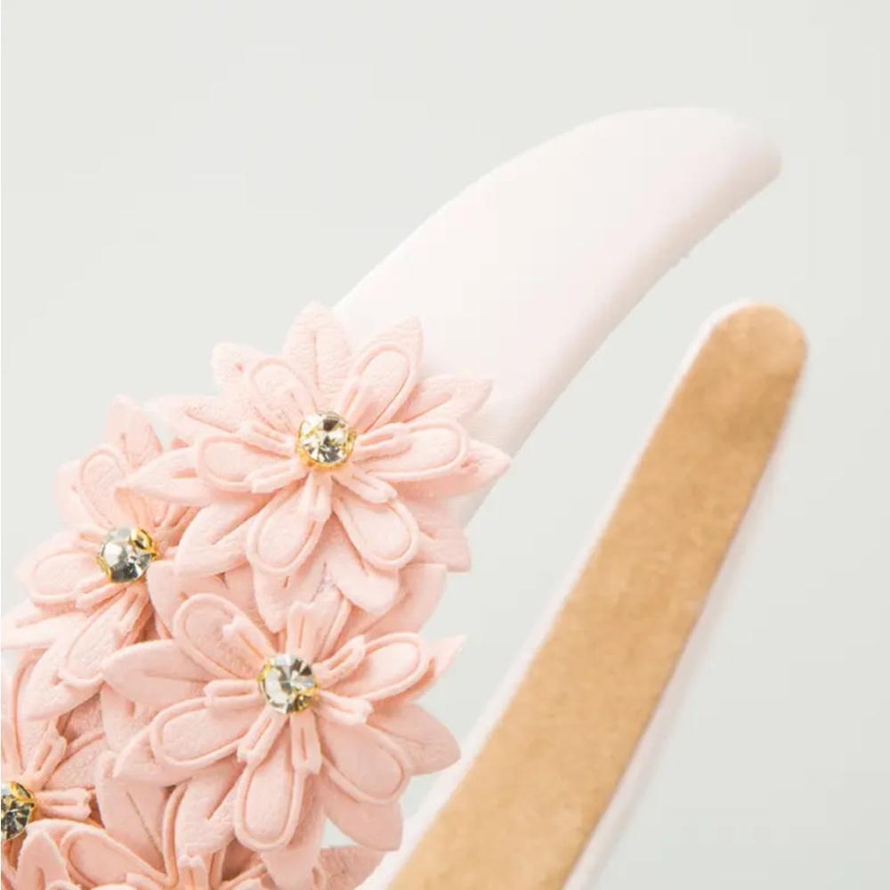 Pink Floral Rhinestone Embellished Headband - Picture 4 of 5